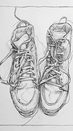 a drawing of a pair of shoes with laces on the bottom and one shoe in the middle