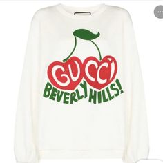 Gucci Beverly Hills Cherry Printed Sweatshirt. Never Worn. New!! Gucci Cherry, Cherry Logo, Gucci Sweatshirt, Gucci Sweater, Designer Sweatshirts, Gucci Outfits, Cherry Print, Print Sweatshirt, Sweater Design