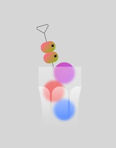 an image of three balls in a vase on a gray background with the colors red, purple, and blue