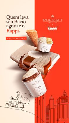 an advertisement with ice cream and chocolate on it