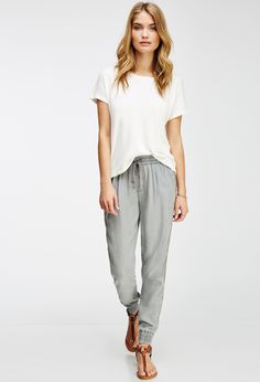 Life in Progress Tuxedo-Striped Joggers | FOREVER21 | #thelatest Wedges Outfit, Women Jogger Pants, Outfits With Converse, Lazy Day Outfits, How To Wear Scarves, Feminine Outfit, Need Love