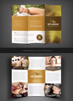 two fold brochure with gold and brown accents