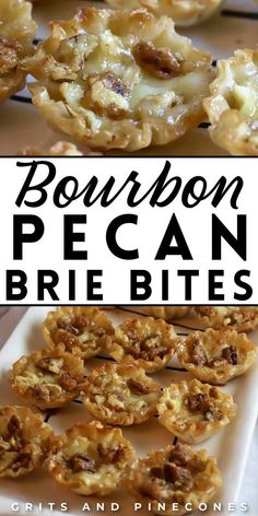 bourbon pecan brie bites with text overlay