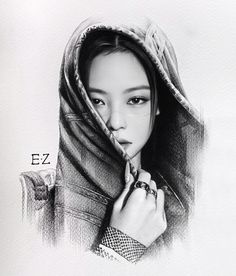 a pencil drawing of a woman wearing a hoodie and holding her hands to her face