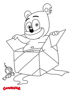 a cartoon bear is opening a box