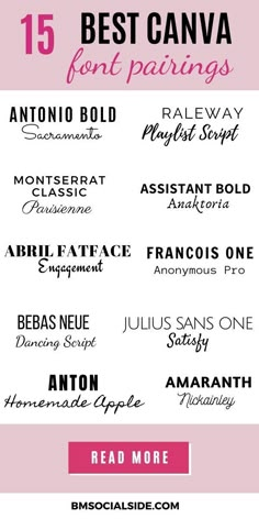 the top ten font styles for any type of lettering, including one that is pink and black