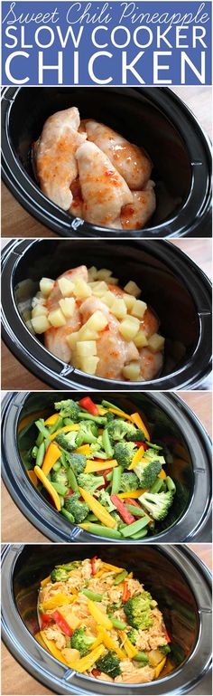 slow cooker chicken and vegetables in the crock pot with text overlay that says slow cooker chicken and vegetables in the crock pot