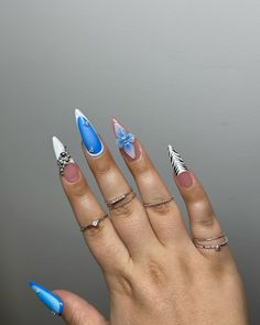 #nails #nailart #nailtech #nailsoftheday #nail2inspire #nailsart #nailsofinstagram #naildesign #summernails Blue Extra Nails, Turquoise Almond Nails, Cute Fake Nails, Exotic Nail Designs, Nail Designs For Fall, Nails For Fall, 2024 Nails, Nail Design Inspiration, Summery Nails