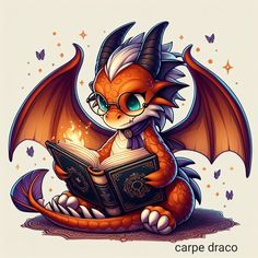 a dragon reading a book while sitting on the ground