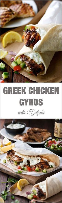 the greek chicken gyros are ready to be eaten