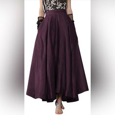 Women's Casual A-Line High Waist Ruffle Swing Ankle Length A-Line Pleated Maxi Skirts With Pockets Color Claret/ Burgundy New Condition!! Ankle-length Maxi Skirt For Party, Plum Clothes, Ghost Quartet, Long Purple Skirt, Pleated Maxi Skirts, Circle Maxi Skirt, Purple Maxi Skirt, A Line Maxi Skirt, Long Cotton Skirt