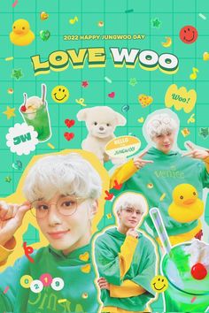 the poster for love woo shows two people in green shirts with yellow rubber ducks on them