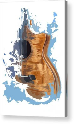 a painting of an acoustic guitar with paint splattered on it