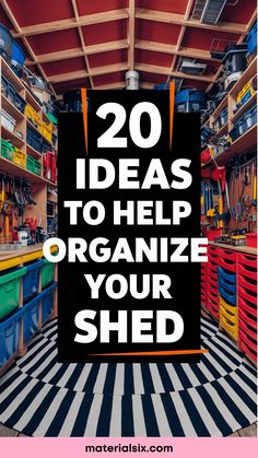 20 ideas to help organize your shed with various tools and storage solutions in a well-organized shed. Shed Organization Ideas, Tiny Shed, Spray Paint Storage, Creative Shelving Ideas, Creative Shelving, Tool Wall Storage, Outdoor Toy Storage, Garage Organizing, Tools Organization