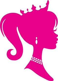 a pink silhouette of a woman with a tiara on her head and pearls in her hair