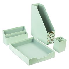 Desk Organiser Set - Mint Green - 4 Pcs - only5pounds.com Cute Green Stationary, Penelope Bedroom, Mint Office, College Dorm Supplies, Purple Desk, University Dorm, Green Computing, Dorm Supplies, Dorm Desk