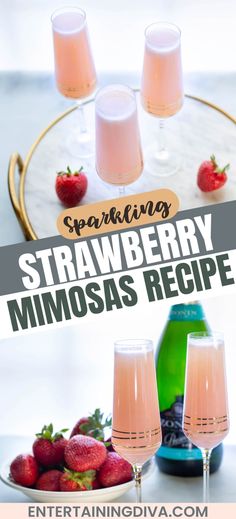 Strawberry Mimosas (With Fresh Or Frozen Strawberries) Strawberry Mimosas, Mimosas Recipe, Classic Mimosa, Non Alcoholic Champagne, Strawberry Mimosa, Mimosa Recipe, Jello Shot, Refreshing Cocktail