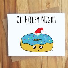 a christmas card with a donut wearing a santa hat on it's head