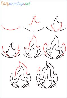 how to draw fire flames step by step for children and adults, easy drawing instructions