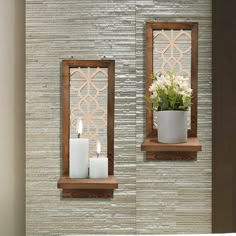 PRICES MAY VARY. 【Premium Material】Our wooden wall candle holders are made of 100% premium wood, with strong corrosion resistance. The wood grains are retained on the surface. Each bathroom shelf decor includes two hanging attachments on the top, convenient to hang on the wall. 【Special Wall Decor】The wall sconces set of two with mirror and decorative pattern in rustic style are wonderful wall arts for decorations. Different combinations with other decorations make them blend into your home in d Candle Sconces Living Room Wall Decor, Diy Wall Sconces, Wooden Wall Candle Holders, Wall Vase Decor, Floating Mirror, Wall Decorations For Living Room, Wall Candle Holder, Mirror Sconces, Decorations For Living Room