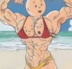 an image of a man on the beach flexing his muscles