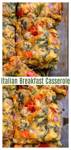 two pictures of different types of breakfast casserole