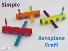 three popsicle shaped airplanes sitting on top of a white surface with the words simple and aeroplane craft written below them