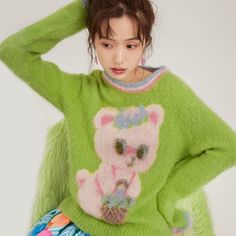 Material:?Wool; Nylon; Acrylics 
Size:?S-L 
SKU:?SW11684 Arcana Archive, Clueless Outfits, Fashion Fits, Kawaii Clothes, Harajuku Fashion, Green Sweater, Knitting Inspiration, Knitted Sweater, Look Cool