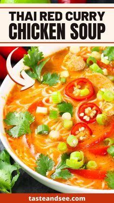 a bowl of thai red curry chicken soup