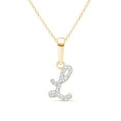 This diamond initial pendant necklace is the perfect way to show your style every day in glamour. Created in brightly polished 14k yellow gold, this beautiful diamond initial pendant can be customized with the letter of your selection. The diamond initial pendant is placed on a tapered bail with a sturdy chain threaded through, making it ready for gifting and wear.Purchase multiple initials and letters and create a unique look just for you. Sparkling diamonds adorn the front of the pendant, addi Luxury Diamond Cut Initial Pendant Necklace, Yellow Gold Diamond Initial Pendant Necklace, Fine Jewelry Initial Necklace With Diamond Accents, Diamond Initial Pendant Name Necklace, Initial Pendant Diamond Necklace, Diamond Initial Pendant Necklace With Monogram, Diamond Monogram Initial Pendant Necklace, Diamond Initial Monogram Necklace, Diamond Monogram Initial Necklace