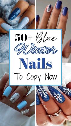 December Nails Christmas Blue, Simple Nails Acrylic Winter, Short Nails Inspiration Christmas, Simple December Nail Designs, Winter Icy Nails, Nail Ideas For Winter 2024, Gel Nail Inspiration Winter, Nail Art Simple Elegant Classy Blue, Coffin Winter Nails Designs