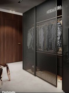 the closet is made up of metal mesh