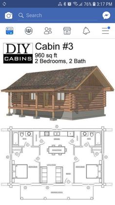 a log cabin with the floor plan and measurements