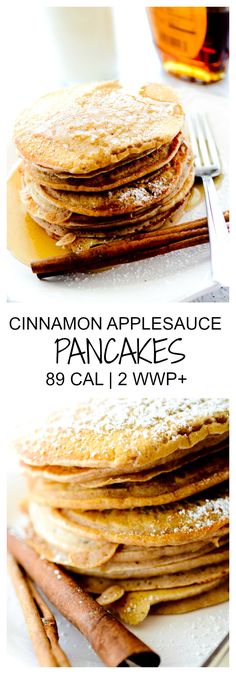 cinnamon applesauce pancakes are stacked on top of each other