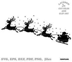 santa's sleigh with reindeers and stars cut out of paper on white background