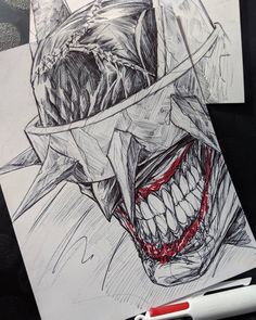 a drawing of a shark wearing a helmet with sharp teeth and fangs on it's face