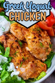 Greek yogurt chicken with a text title overlay. Protein Bowl Recipes, Greek Yogurt Marinated Chicken, Greek Chicken Skewers, Marinating Chicken, Meze Platter, Greek Yogurt Sauce, Yogurt Marinated Chicken, Protein Bowl, Greek Yogurt Chicken