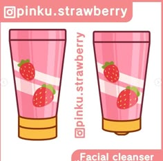 the pink strawberry facial cleanser is next to an image of two strawberries on it