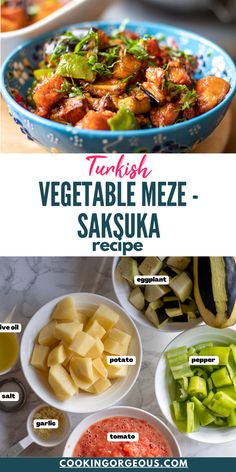 A Turkish vegetarian/vegan dish made of shallow-fried garden vegetables and a deliciously simple tomato sauce. Saksuka Recipe, Traditional Shakshuka Recipe, Turkish Vegetables, Easy Veggie Side Dish, Simple Tomato Sauce, Vegetarian Party Food, Fun Dinner, Seasonal Vegetables