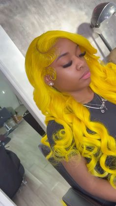 @ _thedioreffect Yellow Hairstyles For Black Women, Yellow Deep Wave Wig, Yellow Wig Install, Yellow Lace Front Wig, Sunset Color Wig, Quick Styles, Colourful Acrylic Nails, Makeup Morphe, Wig Ideas