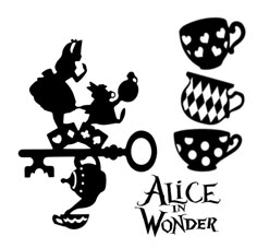 alice and the wonderland teacups stencils are shown in black on a white background