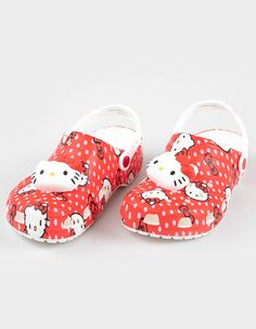 Crocs X Hello Kitty Classic Clogs. Classic Crocs Clogs Featuring Hello Kitty Cuteness, From The Allover Print To Large Hello Kitty Jibbitz™ Charms. Incredibly Light And Fun To Wear. Custom Hello Kitty Graphics And Charms. Water-Friendly And Buoyant; Weighs Only Ounces. Ventilation Ports Add Breathability And Help Shed Water And Debris. Easy To Clean And Quick To Dry. Pivoting Heel Straps For A More Secure Fit. Iconic Crocs Comfort™: Lightweight. Flexible. 360-Degree Comfort. Imported. Playful Synthetic Clogs With Round Toe, Playful Non-slip Synthetic Clogs, Cute Non-slip Slip-on Clogs, Playful Synthetic Closed Toe Clogs, Playful Closed Toe Synthetic Clogs, Cute Multicolor Non-slip Clogs, Cute Non-slip Multicolor Clogs, Playful Synthetic Slip-on Clogs, Playful Slip-on Synthetic Clogs