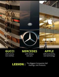 an advertisement for apple and mercedes shows the company's logo, which is on display