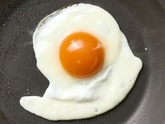 an egg is fried in a frying pan