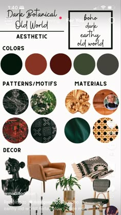 an info sheet with different types of furniture and decor items in the same color scheme