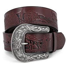 PRICES MAY VARY. UNIQUE CARVING PATTERNS: High quality mens womens western leather belt, exquisite oil edge craft, fit and comfort. Western-inspired leather buckle belt featuring embossed pattern adds the perfect touch to any pair of jeans, pants. Very delicate and functional western belt with buckle. REMOVABLE COWBOY BELT BUCKLE: Engraved floral design western buckle fits through regular 1.5" wide belt loops on jeans. Snap system for interchanging buckles making it for anyone everyday use and d Birthday Gathering, Leather Belt Women, Western Leather Belt, Mens Leather Belt, Cowboy Accessories, Cowboy Belt Buckles, Cowgirl Belts, Cowboy Gifts, Belt Women