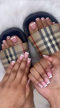 Matching Feet And Hand Nails, Matching Toes And Nails Set, Toe Nail Acrylic French Tip, Nails Acrylic Toes And Hands, French Tip Matching Nails And Toes, French Tip Manicure And Pedicure, French Tip Hands And Toes, Nails Acrylic Inspo French Tip, Matching Toe And Nail Set Ideas