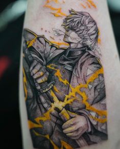 Zenitsu Agatsuma tattoo from Demon Slayer. Created by Chris ⚡️ IG: @chrisjtattoo Zenitsu Tattoo Ideas, Zenitsu Tattoo, Demon Slayer Tattoo Ideas, Video Tattoo, Nyc Tattoo, Tik Tok Video, Single Needle Tattoo