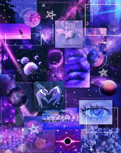 a collage of images with stars and planets in the background