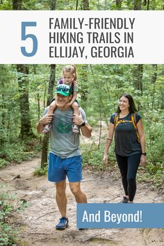 A man in his early-forties a woman in her early-forties, and a girl hiking. Georgia Cabins, Vacation 2024, Safe Family